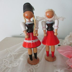 Vintage Polish Wooden Doll Pair Folk Art Costume c1950&#39;s Poland Stocking Stuffer