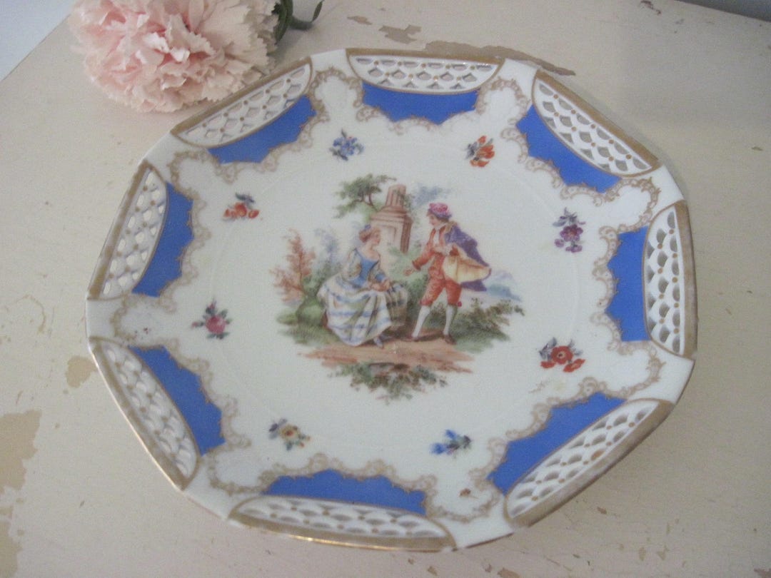 Vintage German Porcelain Dessert/tea Plate 18c Style Romantic Etsy