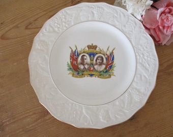 Vintage Engelse Royal Coronation keramische souvenirplaat C1937 Queen Elizabeth King George