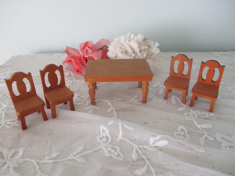 Vintage Dollhouse Dining Table and Four Chairs Pine Farmhouse Etsy