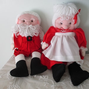 Vintage Santa Claus and Mrs Claus Doll Pair Cloth Christmas Decor Gift Handmade
