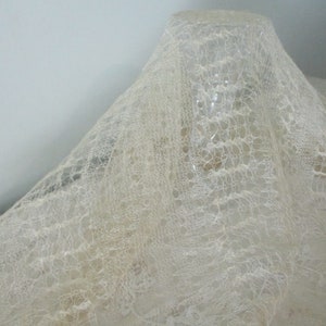 Antique Fine Mohair Lace Cobweb Knit Shawl Wrap Wedding