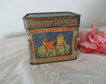 Antique German Gingerbread Cookie Cake Advertising Tin Lebkuchen c1920's Castle