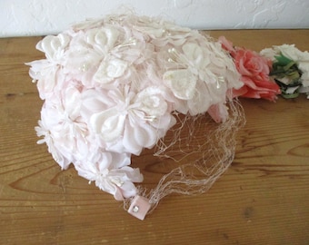 Vintage Women's Fancy Pink Floral Hat 1950's Garden Party