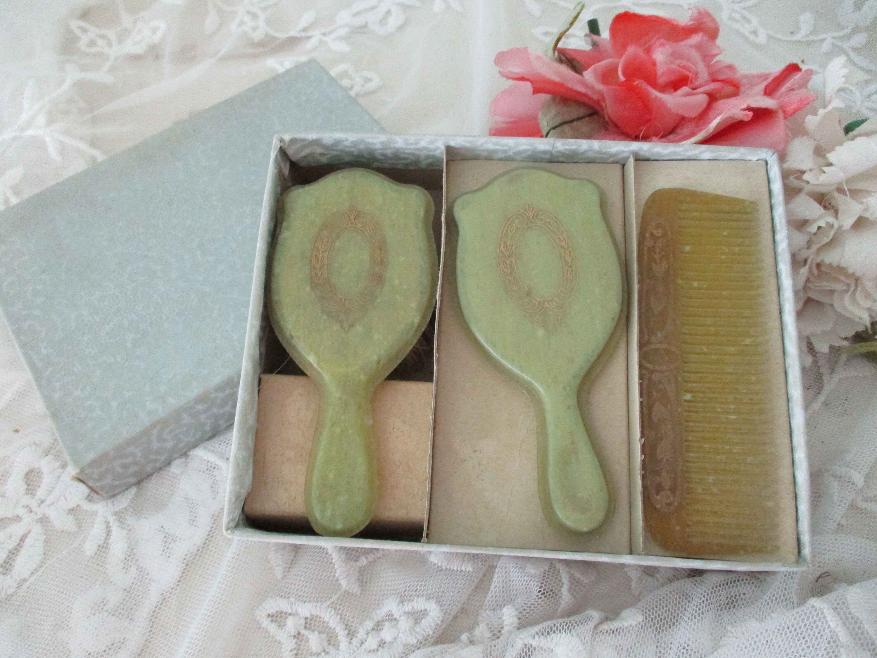Vintage Stanley home products girls toddler baby brush comb set