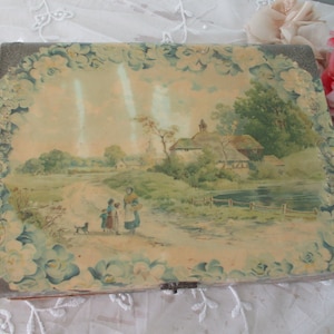 Antique Victorian Vanity Trinket Box English Country Scene Jewelry