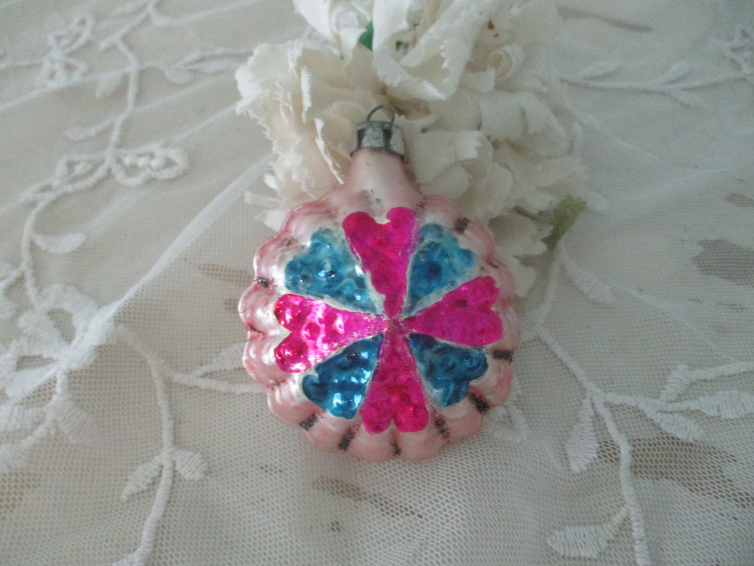 Vintage German Christmas Ornament Mercury Blown Glass Blue and Pink - Etsy