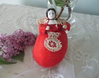 Antique China Doll Pincushion c1800's Ephemera de costura