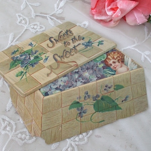 Antique Valentine Card with Angel and Violet Flowers in Basket c1920 Paper Ephemera,Scrapbooking