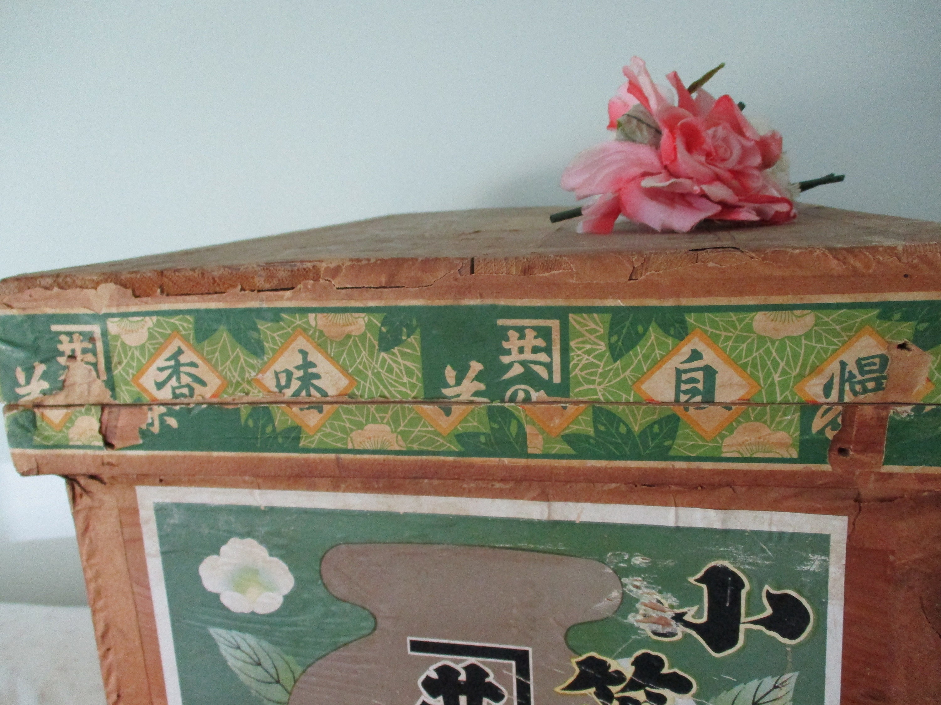 Antique Japanese Tea Shipping Box Container Wood With Camelia Etsy