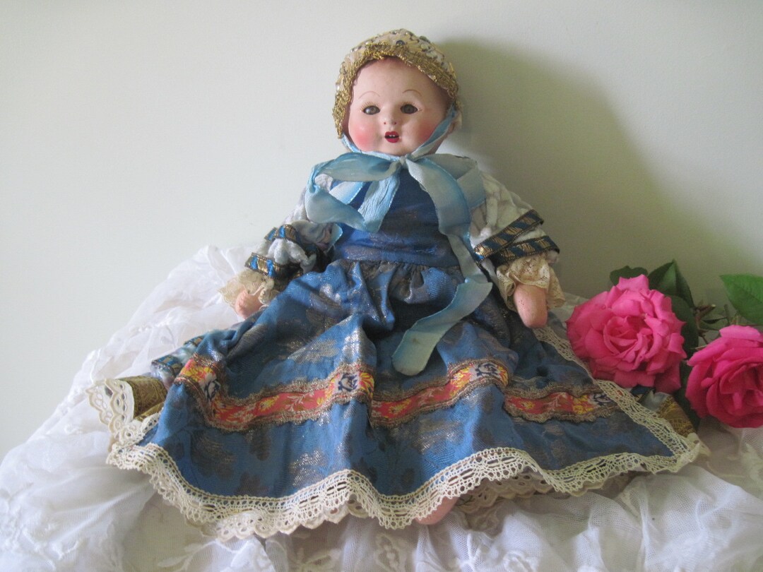 Buy Vintage Baby Doll French Papier Mache Fancy Traditional Dress Silk
