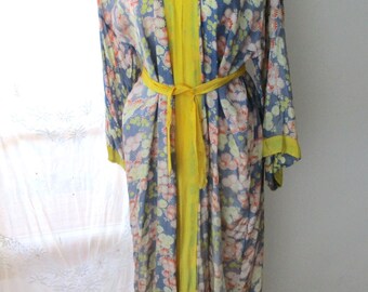 Antique 1920's - 30's Japanese Floral Satin Robe House Coat Women's Theater Costume, Display