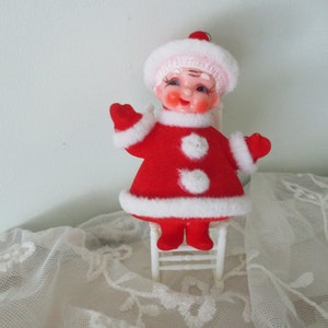 Vintage Flocked Mrs. Santa Christmas Ornament in Rocking Chair c1960&#39;s Retro Kitsch