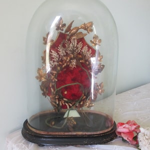 Ancien globe de mariage, France, couronne de mariage en cire, dôme victorien en verre doré, bronze doré, c1800