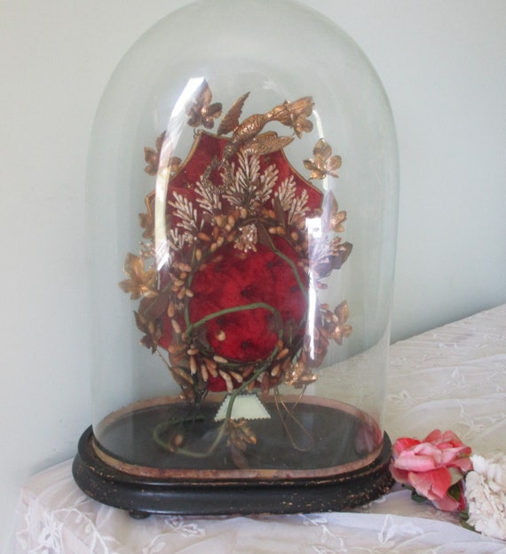 Antique French Marriage Globe De Mariee: Wax Crown, Gold Ormolu