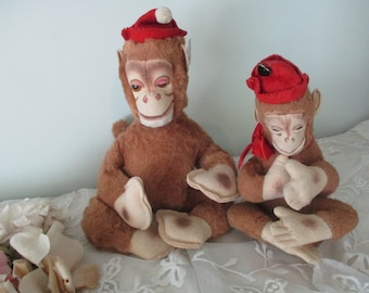 vintage peluche singe jouet poupée paire animaux c1940's-50's Nursery Decor