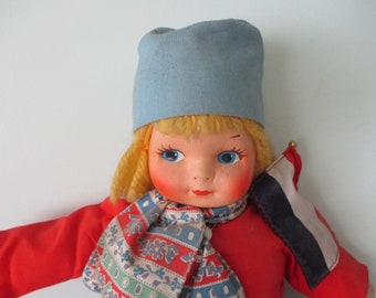 Vintage Georgene Novelties Dutch Girl Doll Cloth Holland Nursery Decor c1950