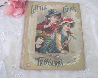 Altes viktorianisches Kinderbuch ""Little Folks Treasures"" Puppe c1890