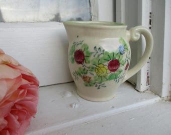 Vintage Floral Ceramic Creamer - Hand Painted Jug Japan c1950s