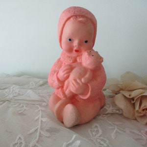 Vintage 1950's Squeaker Doll Toy Baby Girl for Nursery Decor, Shower Gift