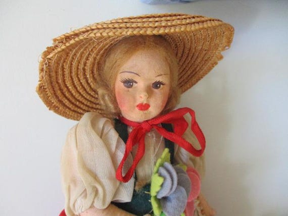 Les Poupees D'autrefois - MAGNIFIQUE POUPEE ITALIENNE EN FEUTRE 49 CM