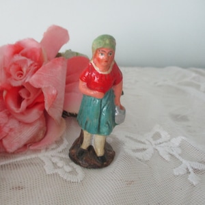 Boneca alemã antiga, casa de bonecas, composição putz, miniatura, brinquedo de arte popular