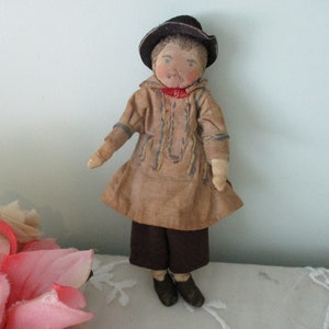Antique Cloth Doll Hand Sewn Folk Art Miniature Dollhouse c1910?