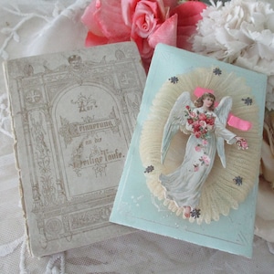 Antique Funeral Remembrance Card with Angel Die Cut Germany Original Box c1900 Paper Ephemera