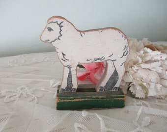 Vintage Wooden Lamb Sheep Toy Nursery Decor Easter c1930's