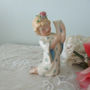 Vintage Figural Candleholder Votive Ceramic w/Little Girl and Roses c1950&#39;s