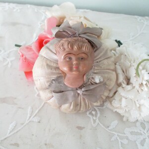 Antique Pincushion Silk and Celluloid Mask Face c1910 Sewing Ephemera Notions