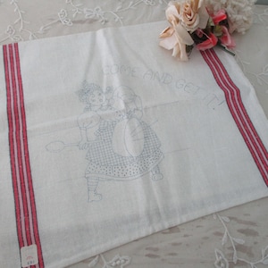 Vintage Tea Kitchen Towel to Embroider c1950&#39;s Embroidery Panel Project