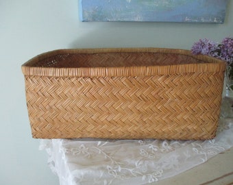 Antique Japanese Basket Handmade Bamboo c1920's Storage