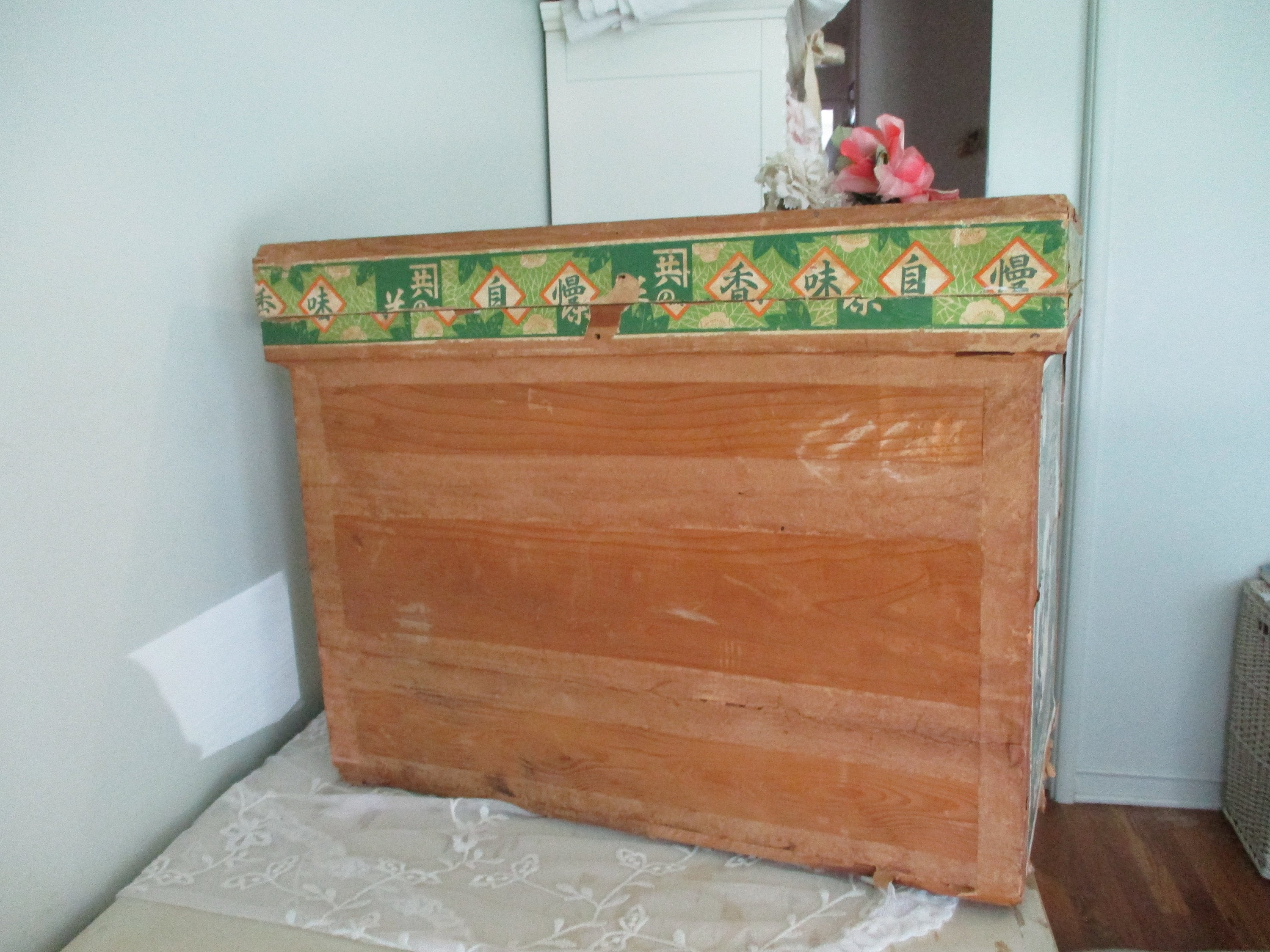 Antique Japanese Tea Shipping Box Container Wood With Camelia Etsy