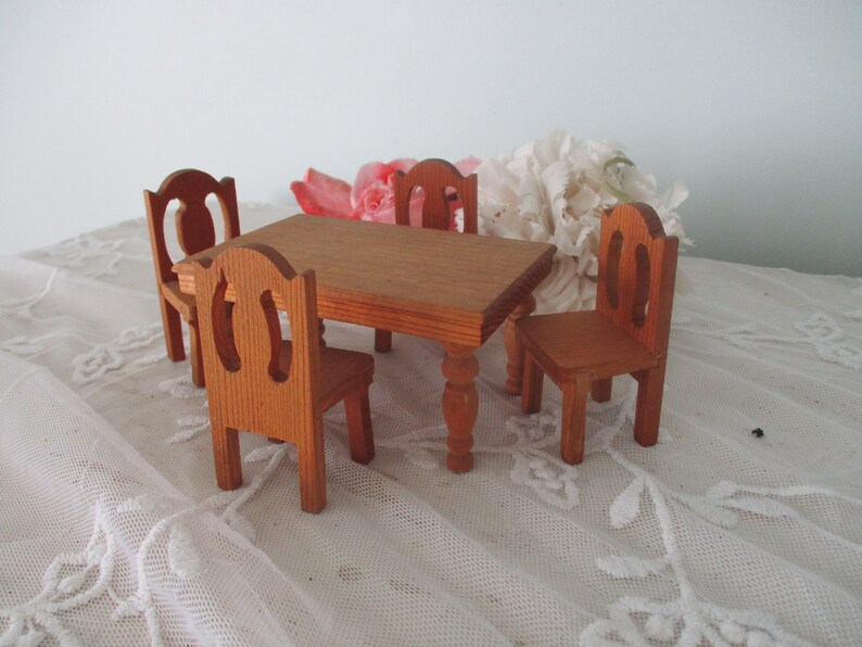 Vintage Dollhouse Dining Table and Four Chairs Pine Farmhouse Etsy