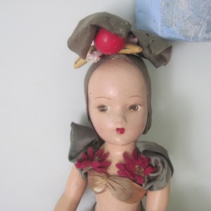 Vintage Doll 1930&#39;s - 40&#39;s Composition Carmen Miranda Type Original Clothing