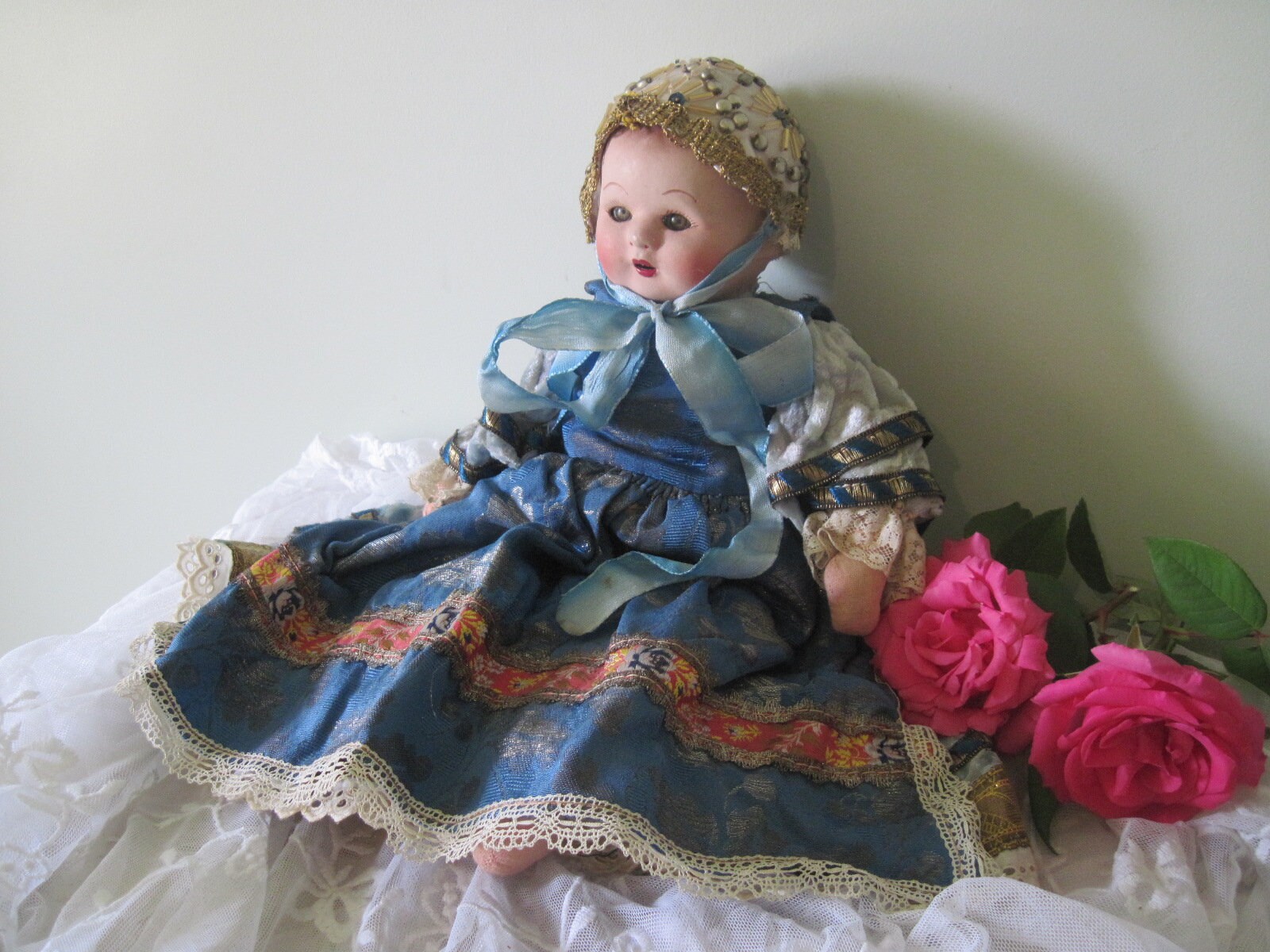Vintage Baby Doll French Papier Mache Fancy Traditional Dress Etsy