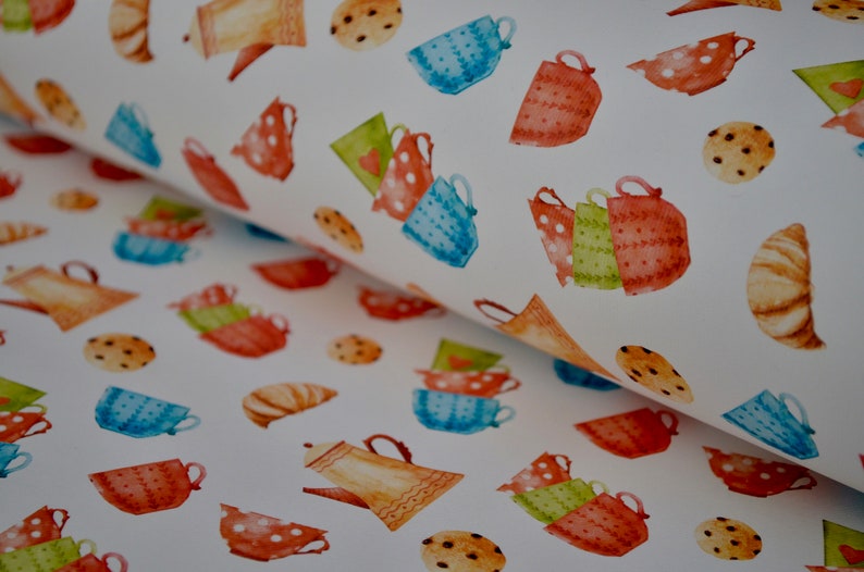 Scrapbooking paper for kitchen projects Paper for crafts with design of tea cups and cookies