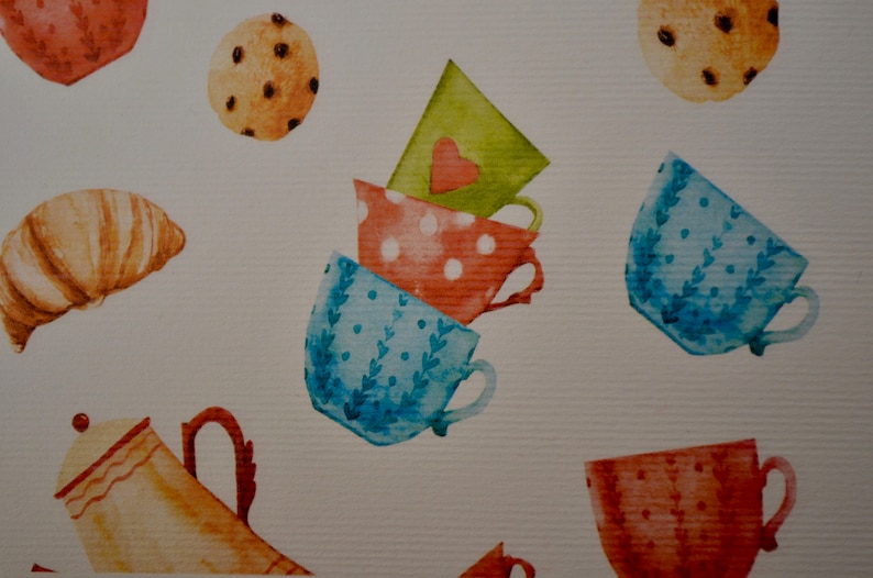 Scrapbooking paper for kitchen projects Paper for crafts with design of tea cups and cookies