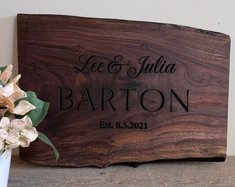 Wood Engraved Name  Wall Decor - Mantle Decor - Gift for Bride & Groom - WNES0100_1