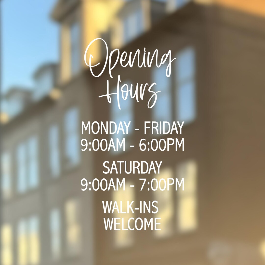 Custom Minimalist Business Hours Window Decal – Storefront Decor ...