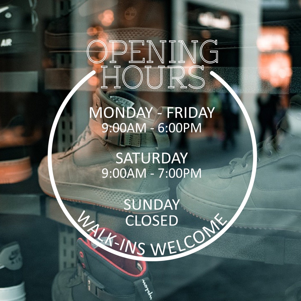Business Opening Hours Decal Open to Close Hours of | Etsy