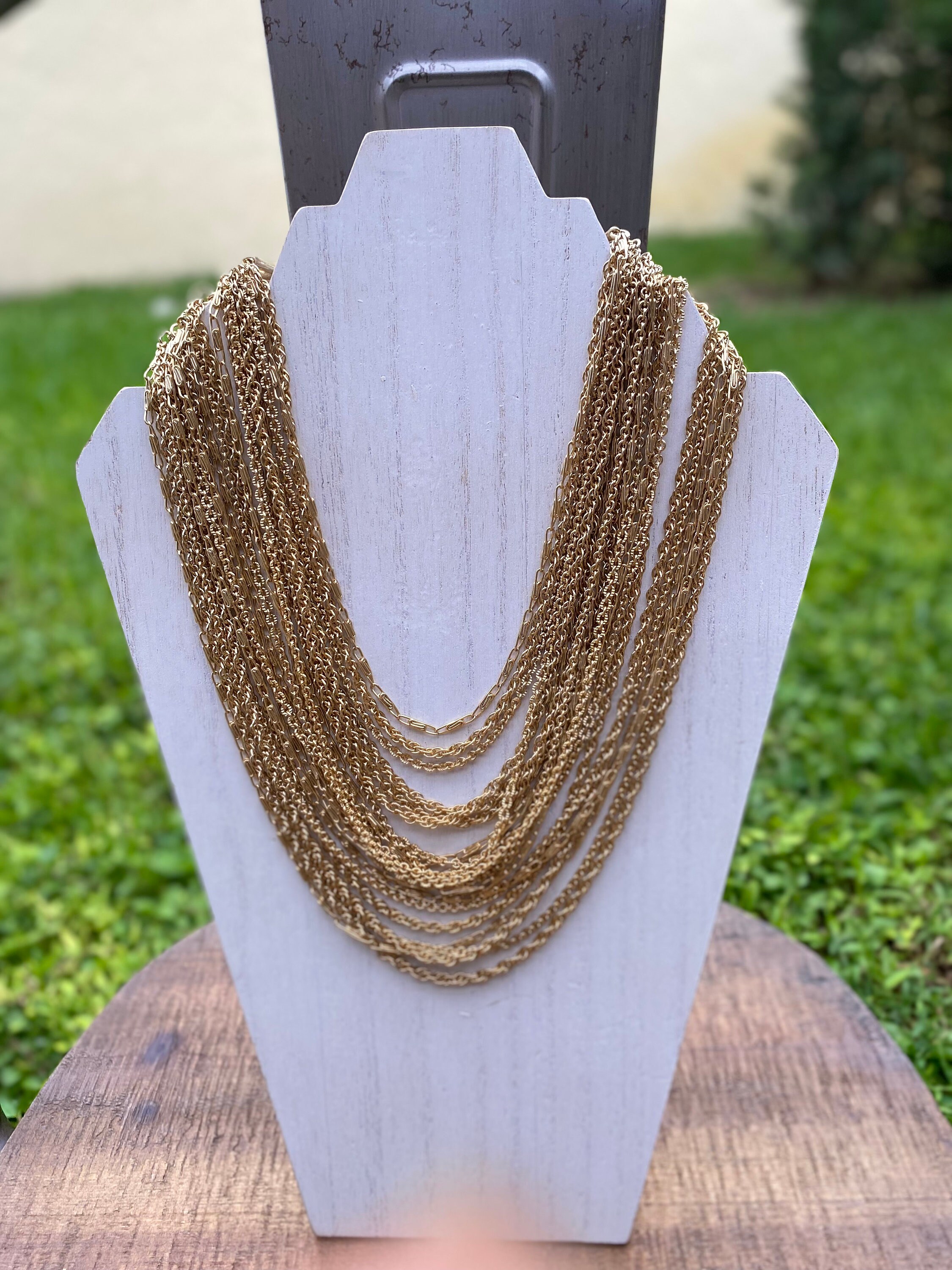 Vintage Multi Strand Gold Necklace Etsy