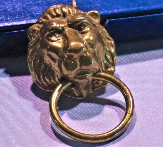Unique Brass Lions Head Drawer Pull Vintage Collectible Rare Etsy
