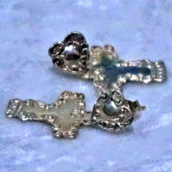 Sterling silver handmade earrings 300717 solid 925 silver teardrop with beads cross stamped 925 Vintage