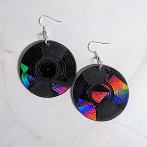 Holographic Music Record Earrings, CD Earrings
