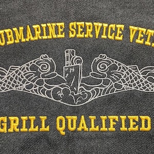 U.S. Submarine Service Veteran Grill Qualified BBQ Apron- Embroidery Dolphins, US Submarine Service Veteran, Submarine Dolphins