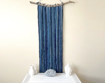 Boho Modern Macrame Wallhanging - Contemporary Fiber Art - blauw wanddecor - garen