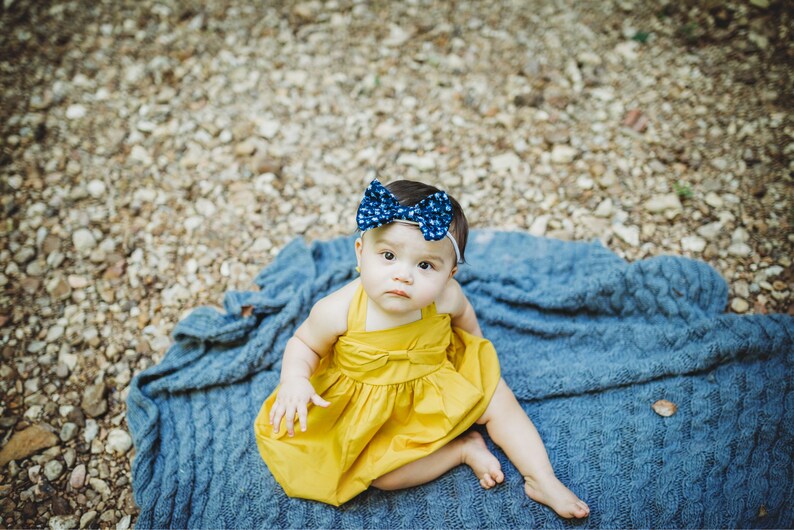 Grow with me Headband Tribal Bow Floral Bow Bow Headband Blue Floral Snap Bow Baby Bow