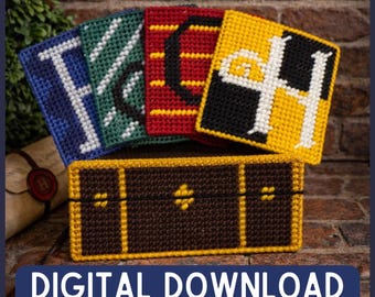 Plastic Canvas Pattern - Wizarding School Coaster Set